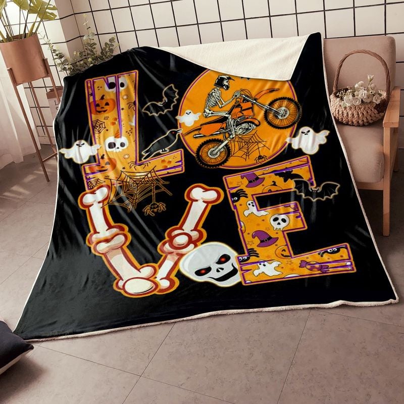 Bikergod Motorcycle Pumpkin Love Motorcycle Halloween Blanket NABD385