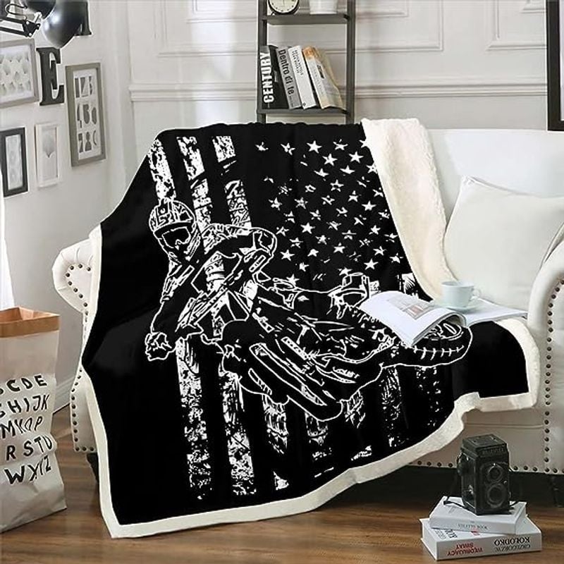Bikergod Motorcycle Motocross US Flag Blanket NABC351