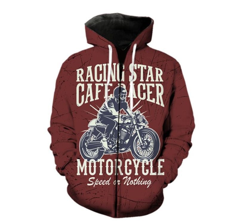 Bikergod Motorcycle Speed Or Nothing Vintage  Zip Hoodie Design 3D Full Printed Sizes S - 5XL - NABC362