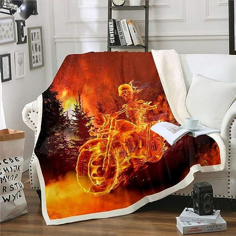 Bikergod Motorcycle Motocross Fire Skull Biker Blanket NABC348