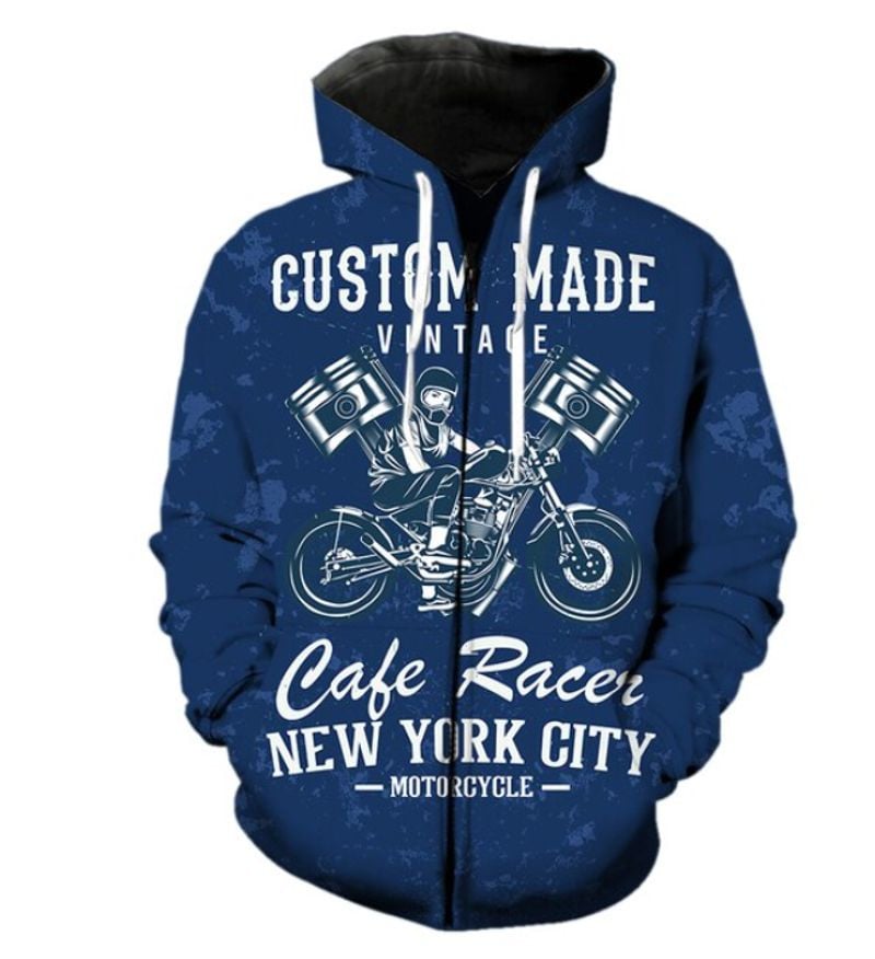 Bikergod Motorcycle Custom Made Vintage Cafe Racer  Zip Hoodie Design 3D Full Printed Sizes S - 5XL - NABC365