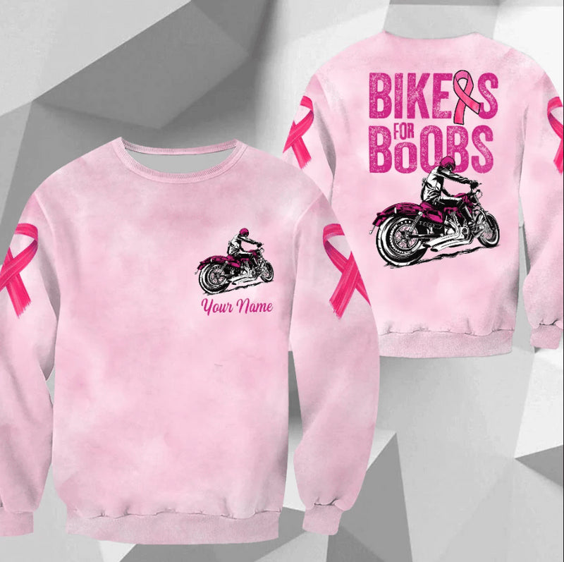 Bikergod Motorcycle Biker For Boobs Awareness Of Breast Cancer Custom Name COTTON Sweatshirt Design 3D Full Printed Sizes S - 5XL - NABC396S