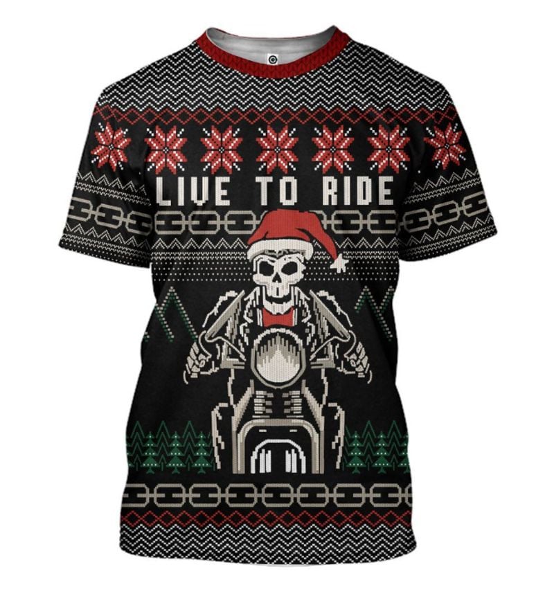 Bikergod Motorcycle Live To Ride Motorcycle Skeleton  T-shirt Design 3D Full Printed Sizes S - 5XL - NABD334D