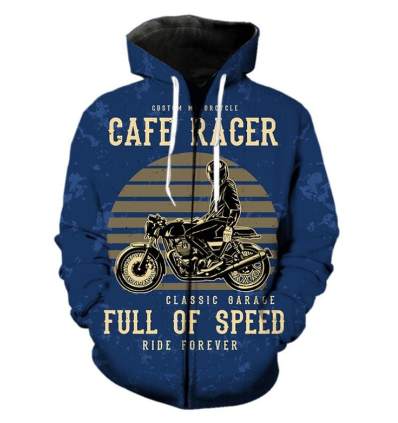 Bikergod Motorcycle Full Of Speed Ride Forever Vintage  Zip Hoodie Design 3D Full Printed Sizes S - 5XL - NABC363
