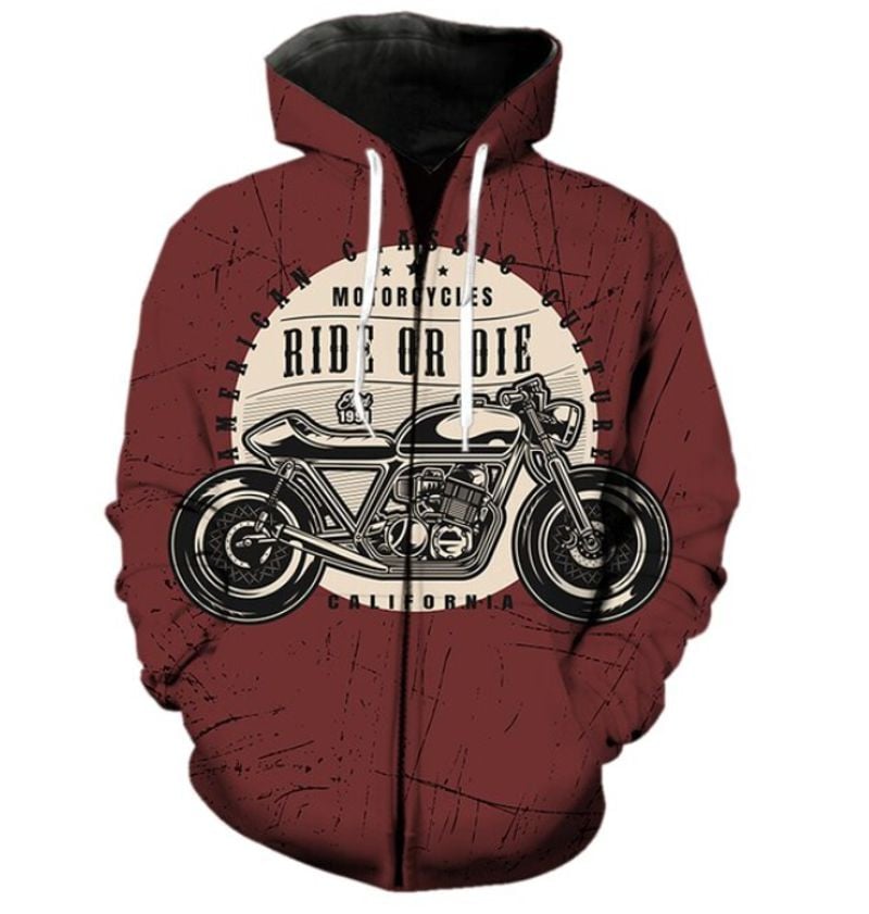 Bikergod Motorcycle Ride Or Die  Zip Hoodie Design 3D Full Printed Sizes S - 5XL - NABC388
