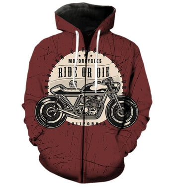 Bikergod Motorcycle Ride Or Die  Zip Hoodie Design 3D Full Printed Sizes S - 5XL - NABC388