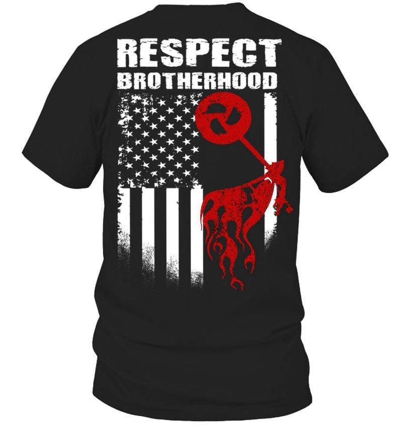 Bikergod Motorcycle USA Flag Respect Brotherhood T-shirt, Crew-neck Sweatshirt, Hoodie, Tank Top, V-neck T-shirt Design 2D Full Printed Sizes S - 5XL - NABD218