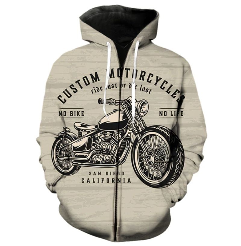 Bikergod Motorcycle Custom Motorcycle Vintage  Zip Hoodie Design 3D Full Printed Sizes S - 5XL - NABC390