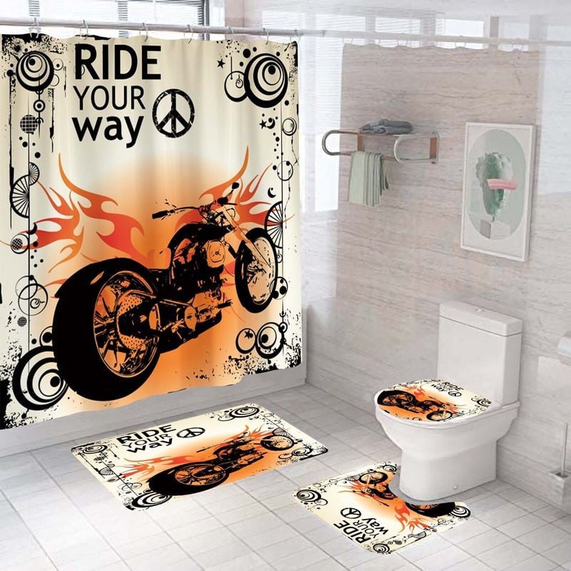 Bikergod Motorcycle Ride Your Way Fire Riding Motorcycle Bathroom Decor Set NABC339