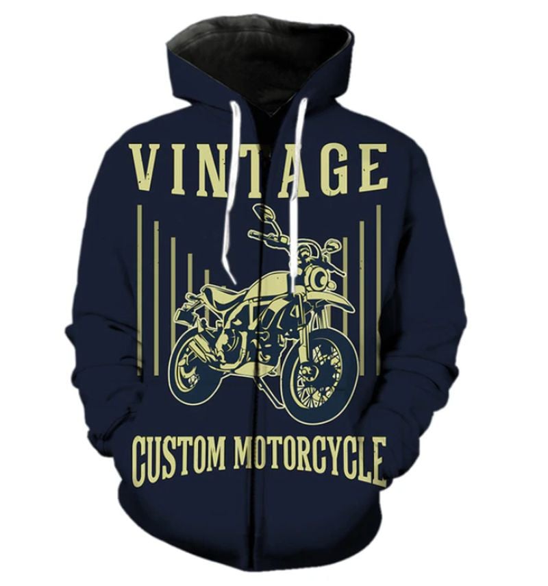 Bikergod Motorcycle Vintage Custom Motorcycle  Zip Hoodie Design 3D Full Printed Sizes S - 5XL - NABC369