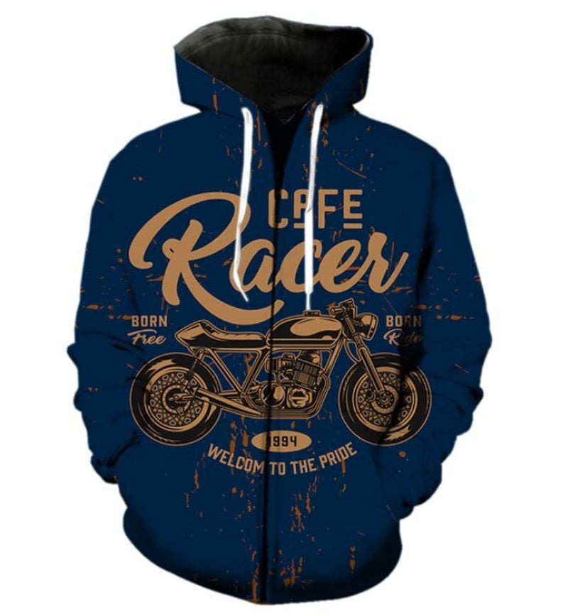 Bikergod Motorcycle Born Free Born Ride Cafe Racer  Zip Hoodie Design 3D Full Printed Sizes S - 5XL - NABC383