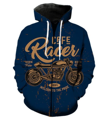 Bikergod Motorcycle Born Free Born Ride Cafe Racer  Zip Hoodie Design 3D Full Printed Sizes S - 5XL - NABC383