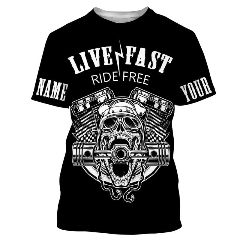 Bikergod Motorcycle Live Fast Ride Free Custom Name And Number  T-shirt Design 3D Full Printed Sizes S - 5XL - NMK328