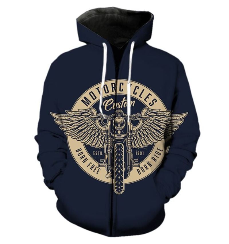 Bikergod Motorcycle Born Free Born Ride  Zip Hoodie Design 3D Full Printed Sizes S - 5XL - NABC382