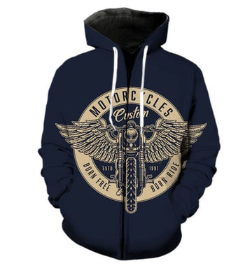 Bikergod Motorcycle Born Free Born Ride  Zip Hoodie Design 3D Full Printed Sizes S - 5XL - NABC382