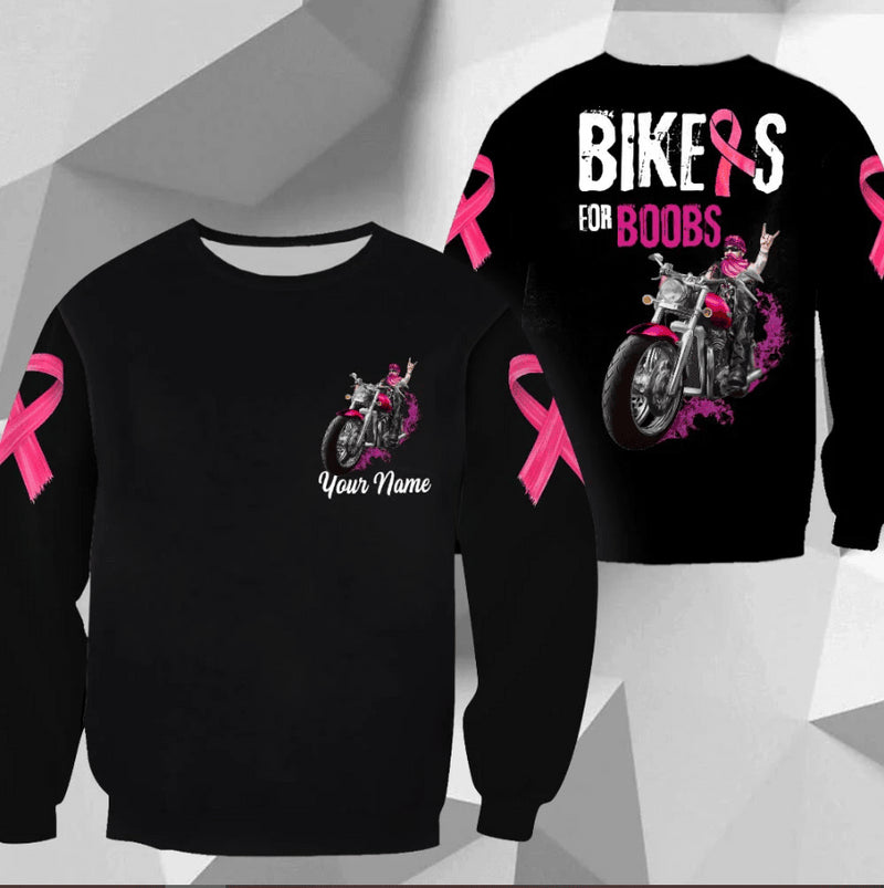 Bikergod Motorcycle Biker For Boobs Awareness Of Breast Cancer Custom Name COTTON Sweatshirt Design 3D Full Printed Sizes S - 5XL - NABC395S