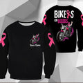 Bikergod Motorcycle Biker For Boobs Awareness Of Breast Cancer Custom Name COTTON Sweatshirt Design 3D Full Printed Sizes S - 5XL - NABC395S