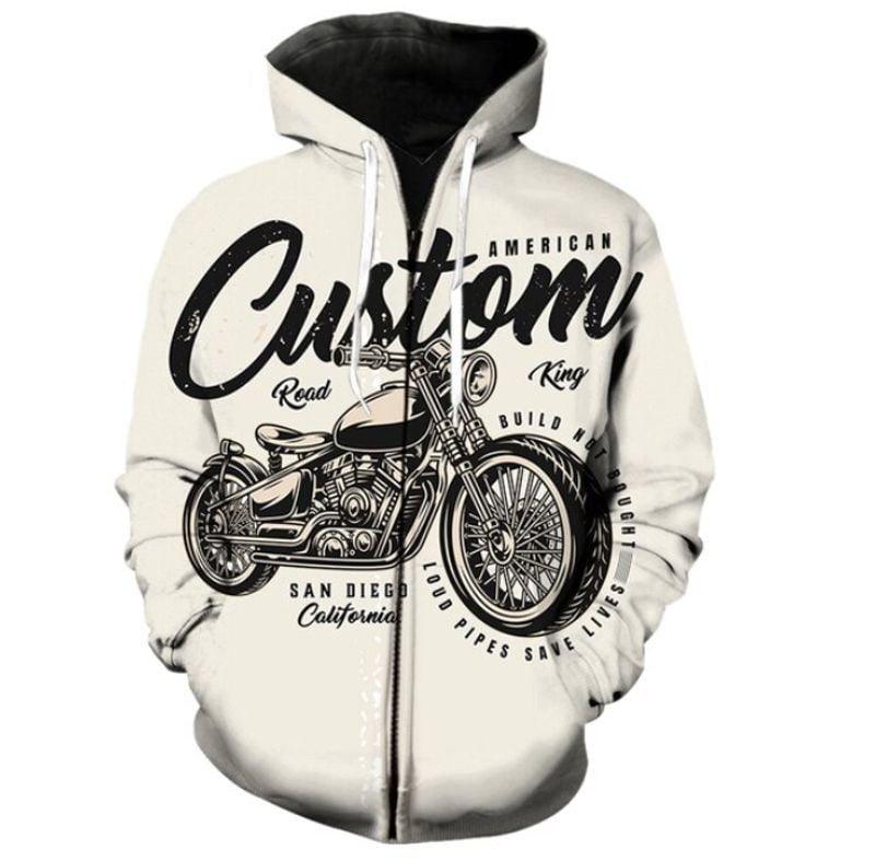 Bikergod Motorcycle American Custom Road King  Zip Hoodie Design 3D Full Printed Sizes S - 5XL - NABC387