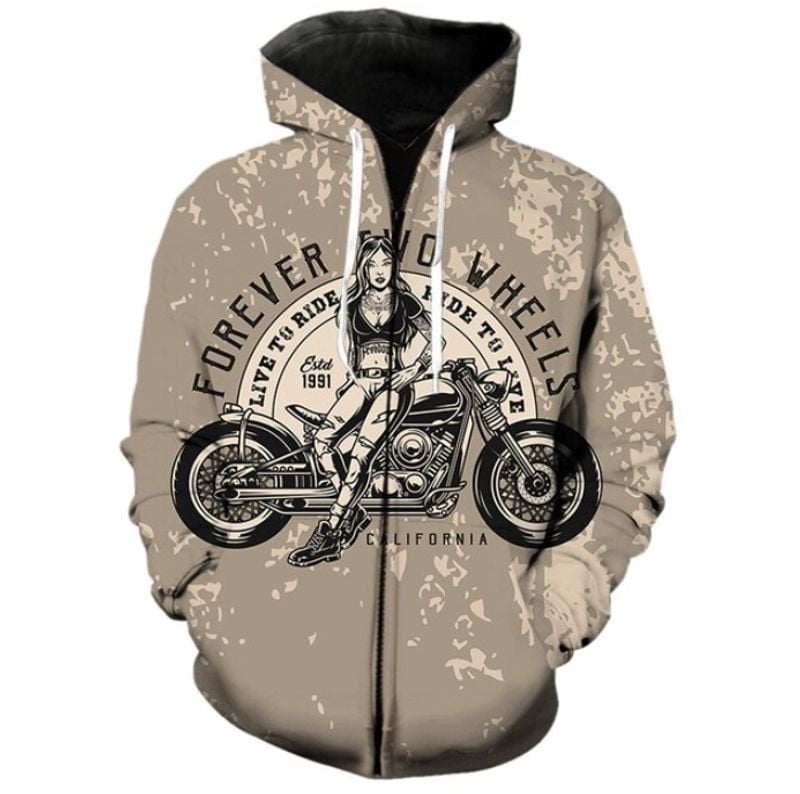 Bikergod Motorcycle Forever Two Wheels  Zip Hoodie Design 3D Full Printed Sizes S - 5XL - NABC389