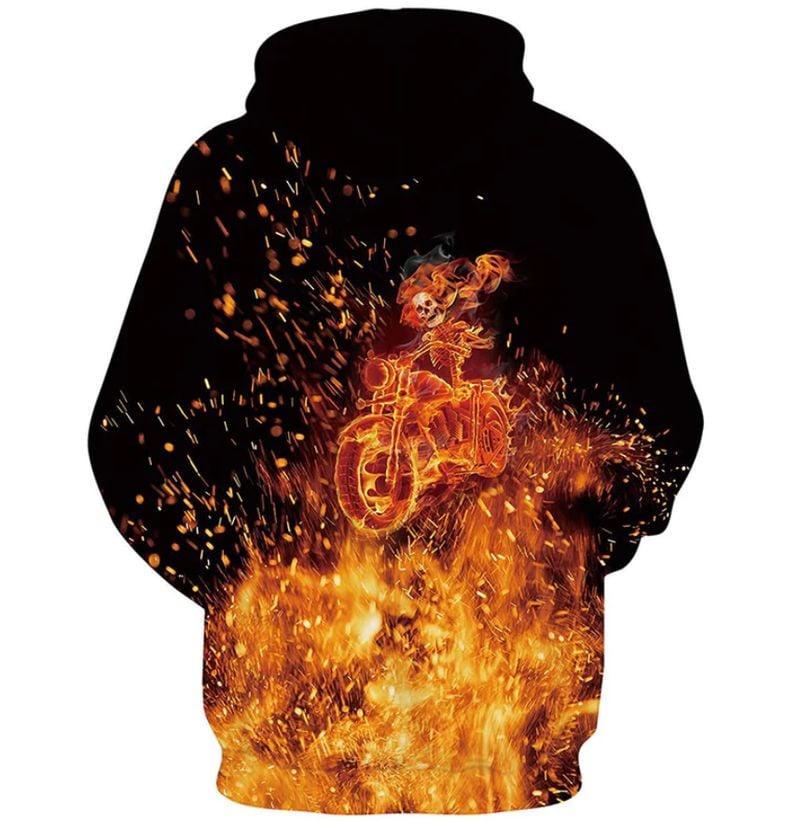 Bikergod Motorcycle  Fire Skull Rider  Hoodie Design 3D Full Printed Sizes S - 5XL - NABC360