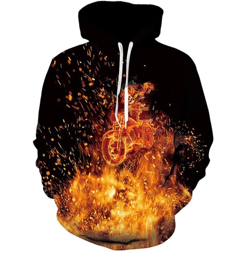 Bikergod Motorcycle  Fire Skull Rider  Hoodie Design 3D Full Printed Sizes S - 5XL - NABC360