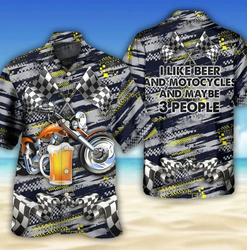 Bikergod Motorcycle I Like Beer And Motorcycle And Maybe 3 People COTTON Hawaii Shirt Design 3D Full Printed Sizes S - 5XL NMK296