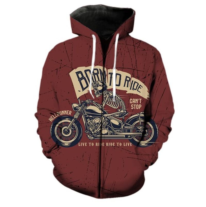 Bikergod Motorcycle Born To Ride Live To Ride  Zip Hoodie Design 3D Full Printed Sizes S - 5XL - NABC381