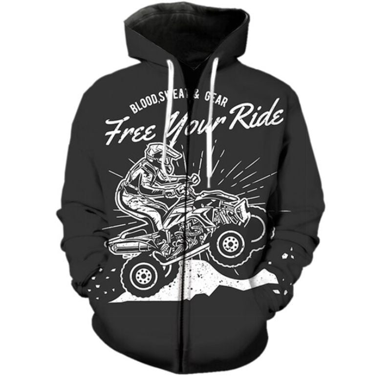 Bikergod Motorcycle Free Your Ride  Zip Hoodie Design 3D Full Printed Sizes S - 5XL - NABC373
