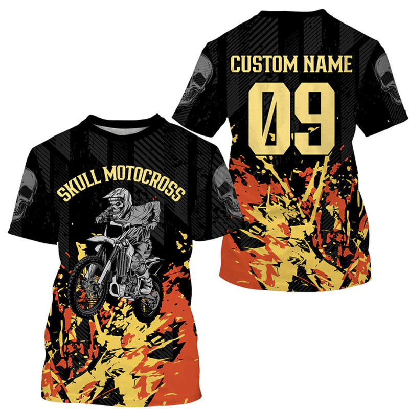 Bikergod Motorcycle Skull Motocross Custom Name And Number  T-shirt Design 3D Full Printed Sizes S - 5XL - NMK324