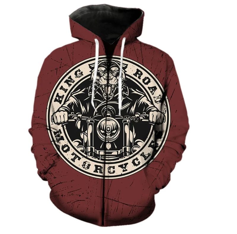 Bikergod Motorcycle King Road Motorcycle  Zip Hoodie Design 3D Full Printed Sizes S - 5XL - NABC380