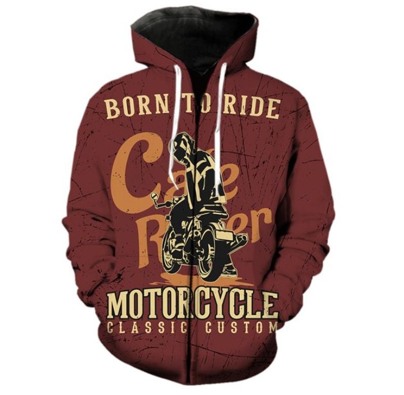 Bikergod Motorcycle Vintage Born To Ride  Zip Hoodie Design 3D Full Printed Sizes S - 5XL - NABC370