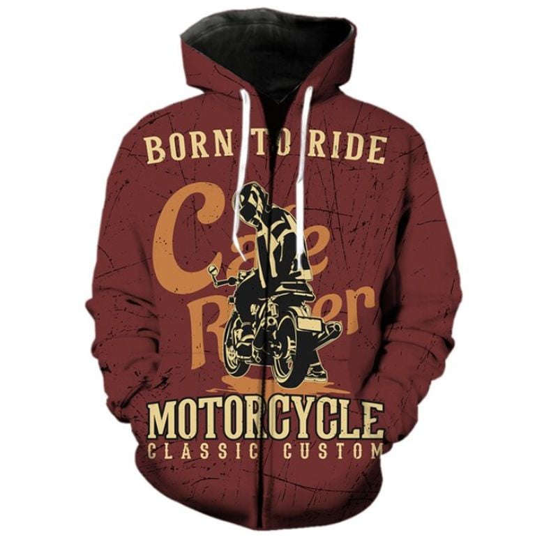Bikergod Motorcycle Vintage Born To Ride  Zip Hoodie Design 3D Full Printed Sizes S - 5XL - NABC370