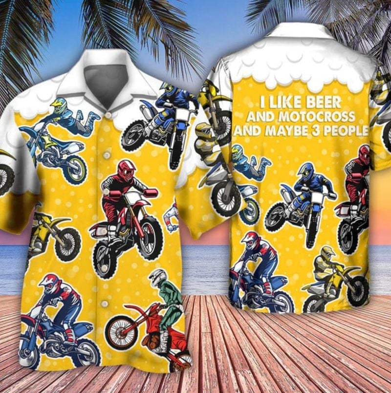 Bikergod Motorcycle I Like Beer And Motocross And Maybe 3 People COTTON Hawaii Shirt Design 3D Full Printed Sizes S - 5XL NMK295