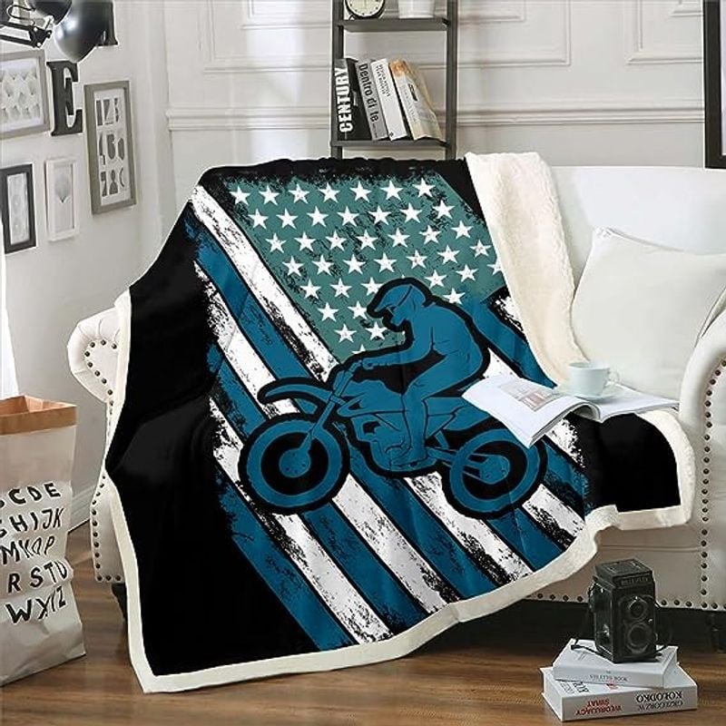Bikergod Motorcycle Motocross US Flag Blanket NABC354