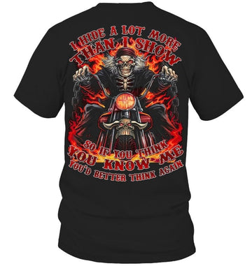 Bikergod Motorcycle I Hide A Lot More Than I Show T-shirt, Crew-neck Sweatshirt, Hoodie, Tank Top, V-neck T-shirt Design 2D Full Printed Sizes S - 5XL - NABD214