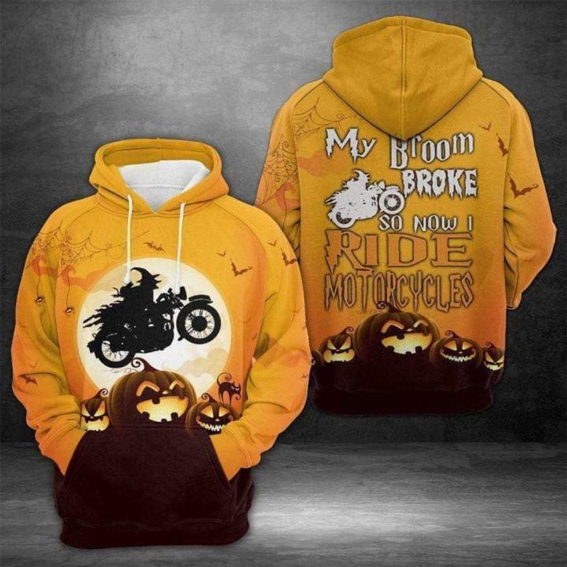 Bikergod Motorcycle  My Broom Broke So Now I Ride A Motorcycle Halloween  Hoodie Design 3D Full Printed Sizes S - 5XL - NABC359
