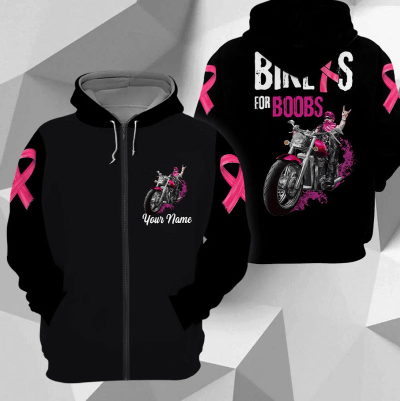 Bikergod Motorcycle Biker For Boobs Awareness Of Breast Cancer Custom name  Hoodie/Zip Hoodie Design 3D Full Printed Sizes S - 5XL- NABC395D