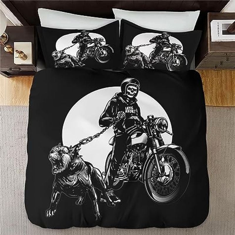 Bikergod Motorcycle Motocross Rider Dirt Bike Skeleton Biker Bedding Set Cover Design 3D - NABB279