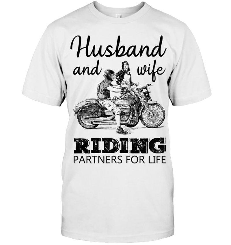 Bikergod Motorcycle Husband And Wife Riding Partner For Life T-shirt, Crew-neck Sweatshirt, Hoodie, Tank Top, V-neck T-shirt Design 2D Full Printed Sizes S - 5XL - NABD212