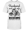 Bikergod Motorcycle Husband And Wife Riding Partner For Life T-shirt, Crew-neck Sweatshirt, Hoodie, Tank Top, V-neck T-shirt Design 2D Full Printed Sizes S - 5XL - NABD212