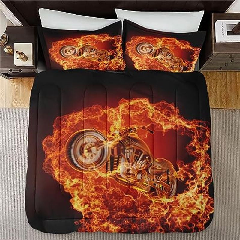 Bikergod Motorcycle Fire Motocross Rider Bedding Set Cover Design 3D - NABB267