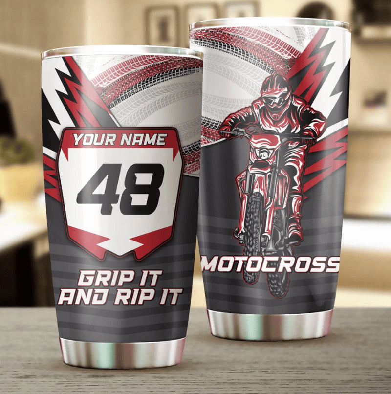 Bikergod Motorcycle Grip It And Rip It Custom Name And Number Steelers Stainless Steel 20 Oz Tumbler- NMK314