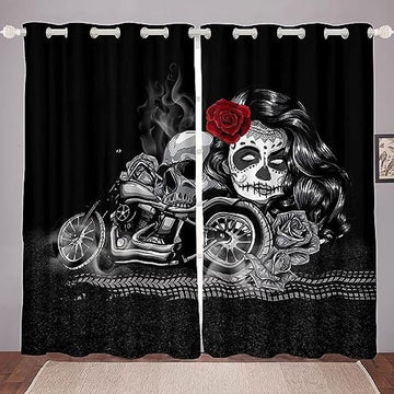 Bikergod Motorcycle Rose Skull Couple Curtain Design 3D Full Printed NABC344