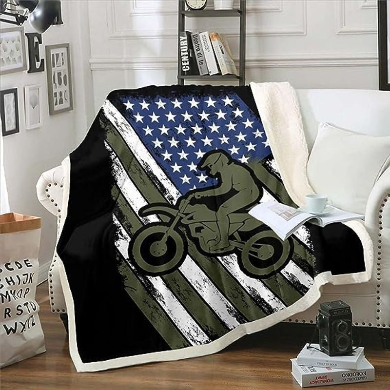 Bikergod Motorcycle Motocross US Flag Blanket NABC355