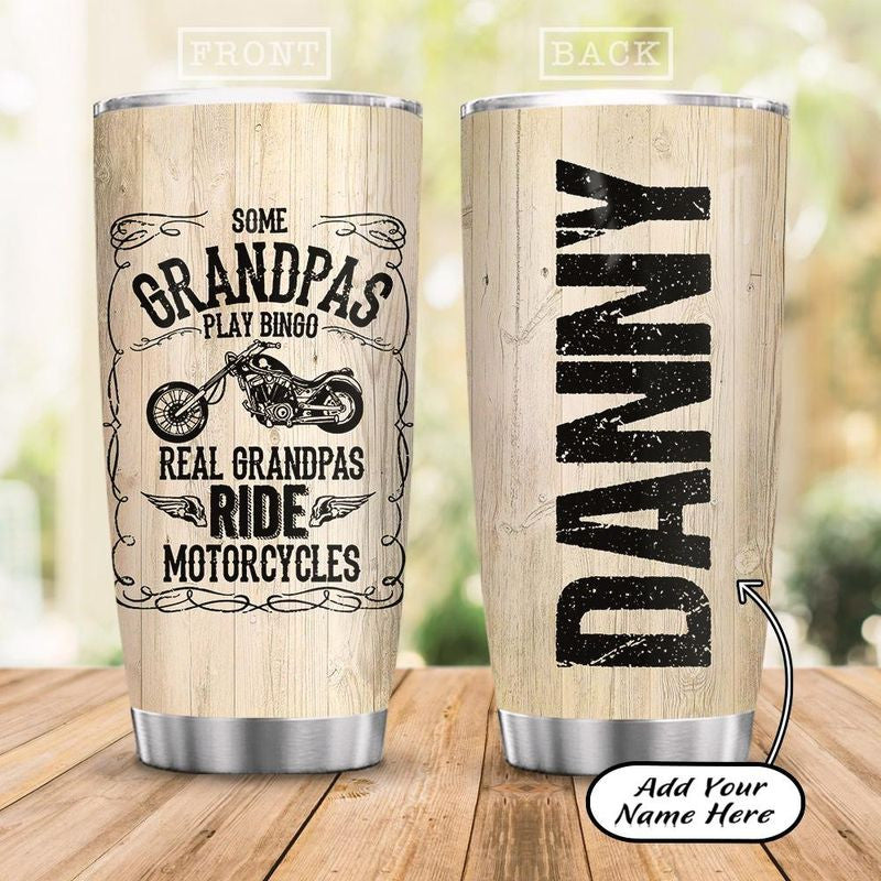 Bikergod Motorcycle Real Grandpas Ride Motorcycles Custom Name Steelers Stainless Steel 20 Oz Tumbler- NALA312