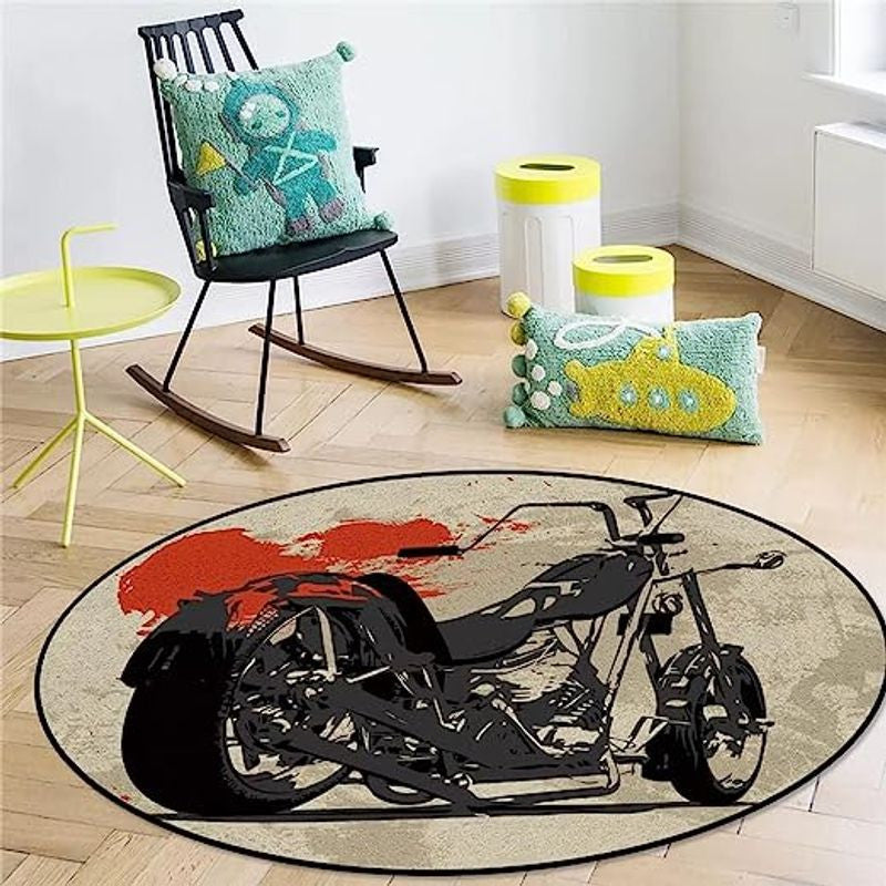 Bikergod Motorcycle Motorbike Biker Vintage Retro Round Rug NALA185