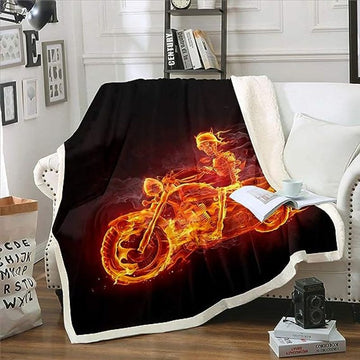 Bikergod Motorcycle Motocross Racer Fire Skull Biker Blanket NABC347