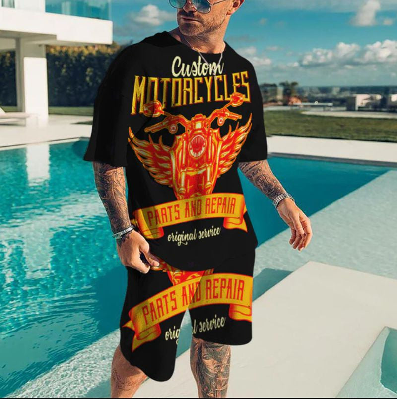 Bikergod Motorcycle Custom Motorcycles T-shirt And Short Set Design 3D Full Printed NALA346