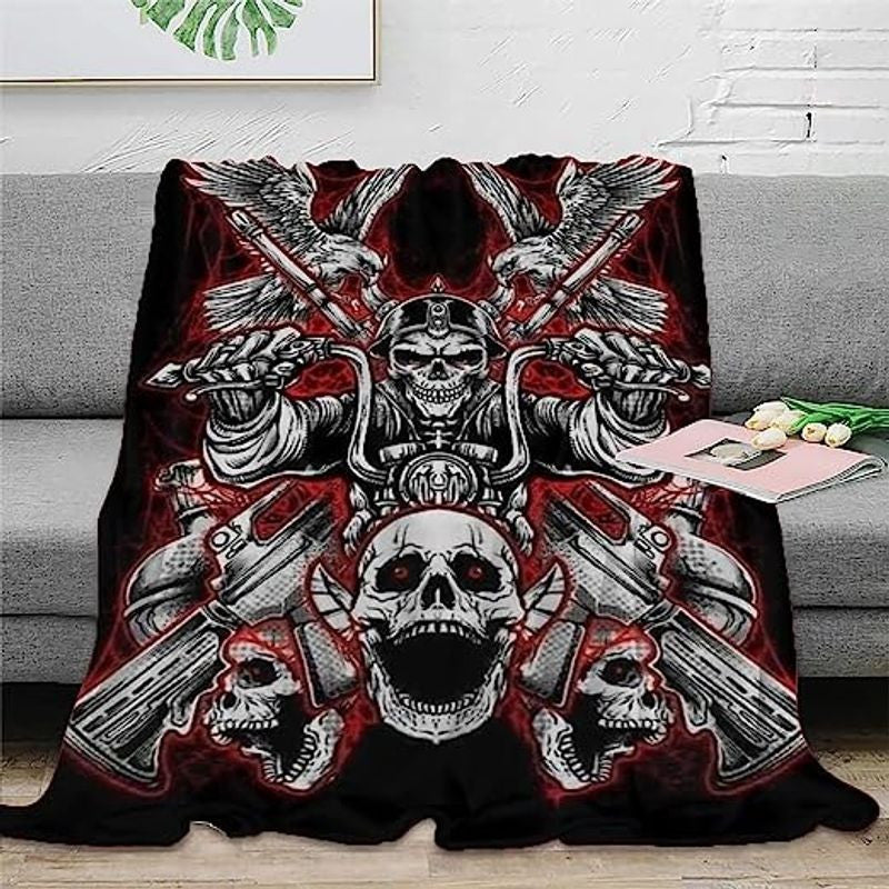 Bikergod Motorcycle Skull Rider Skull Biker Blanket NAMA557