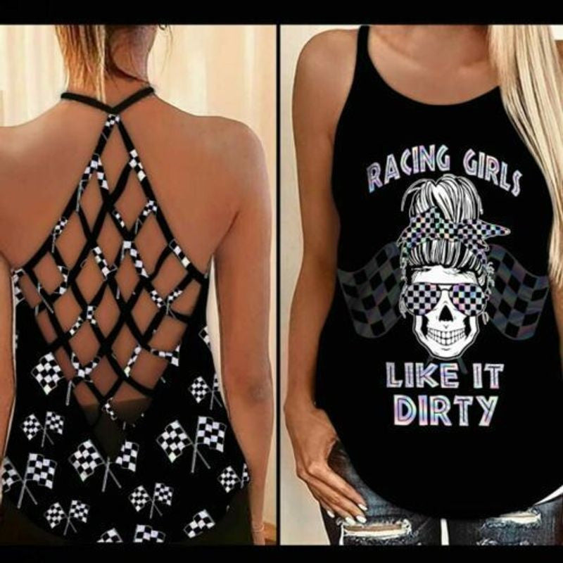 Bikergod Motorcycle Racing Girl Like It Drity CRISS CROSS OPEN BACK CAMISOLE TANK TOP DESIGN 3D SIZE S - 5XL -NALA355